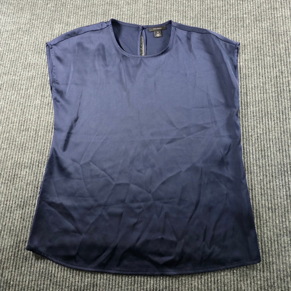 Halogen Navy Blue Satin Cap‎ Sleeve Blouse Top XS NWT